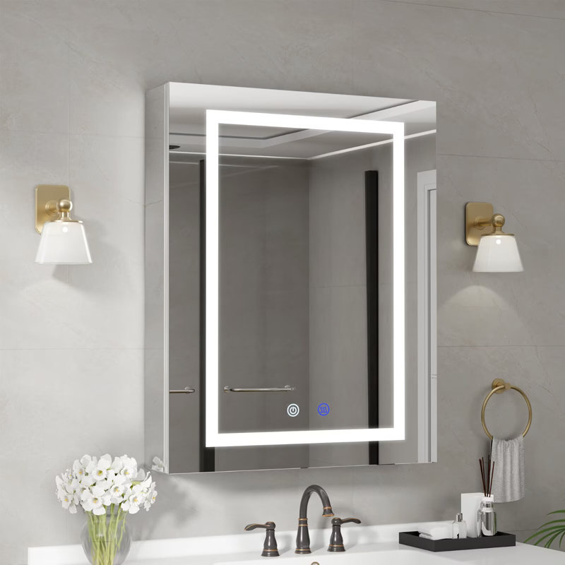 1524mm W 1803.4mm H Frameless Medicine Cabinet Mirror 3 Adjustable