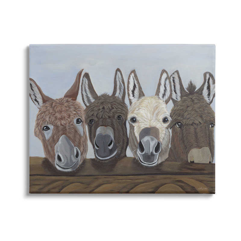 Happy Donkeys Farmhouse Portrait by Ashley Justice - Wrapped Canvas Painting, 16" H x 20" W x 1.5" D