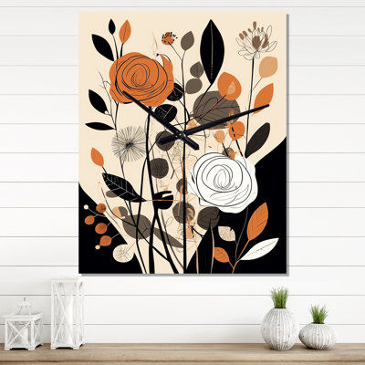 Horloge murale rétro rétro avec fleurs sauvages en terre cuite Illustration X