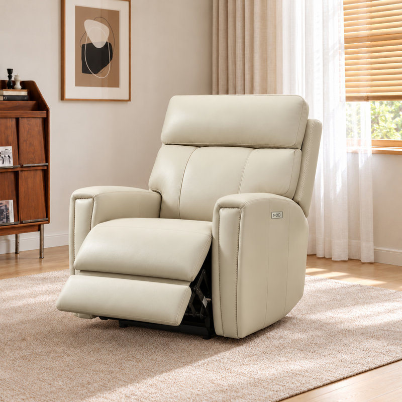 Canapé inclinable à deux moteurs en cuir véritable Rumalda, Cuir véritable crème