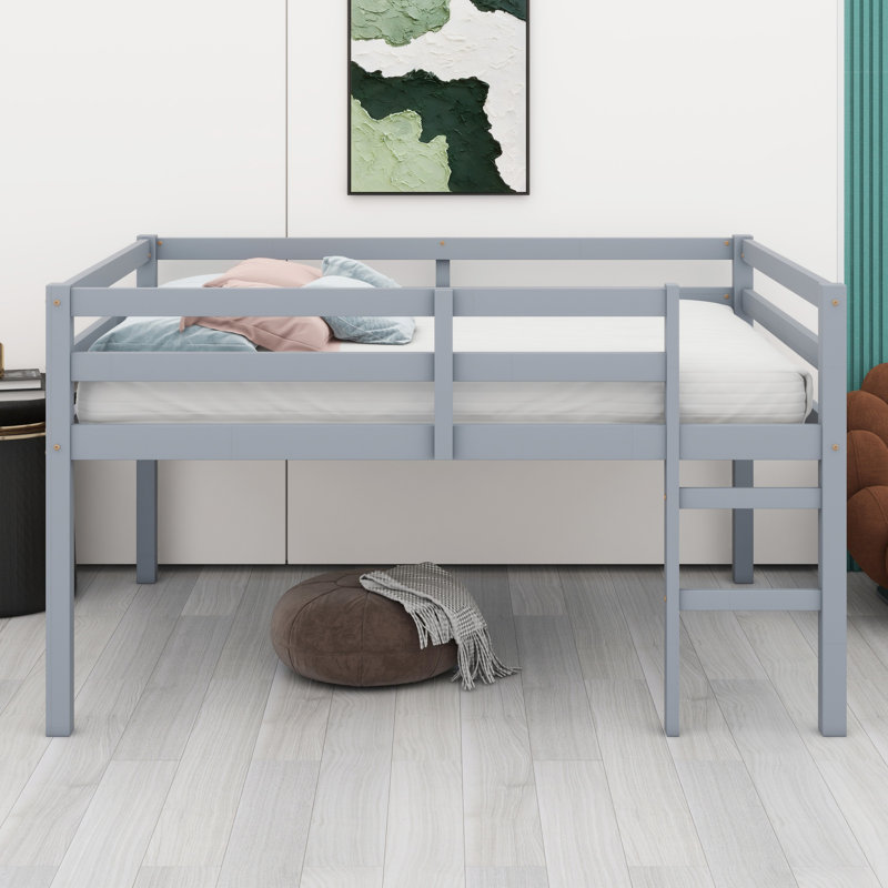 Lit mezzanine en bois avec échelle, Gris