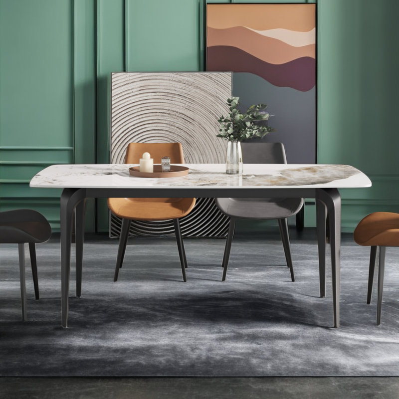 Table de salle à manger Eniel, H 29,5 po x P 35,5 po x L 71 po, Marbre blanc, Noir