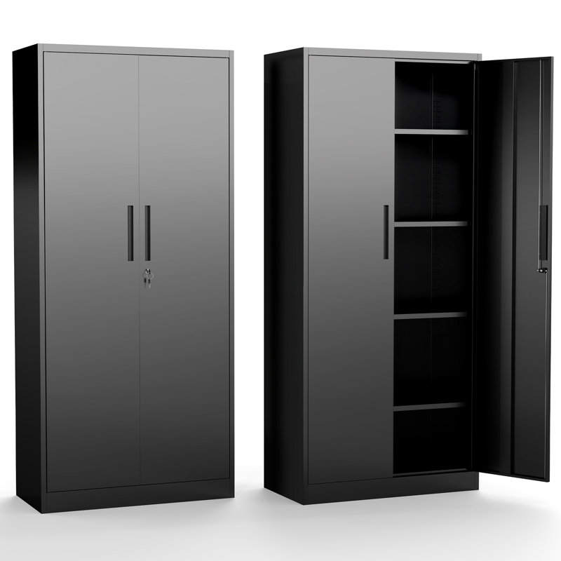 72" Heavy-Duty Metal Storage Cabinet with Lock - Black Garage Shelving Unit, No, 72"H x 35.4"W x 17.7"D