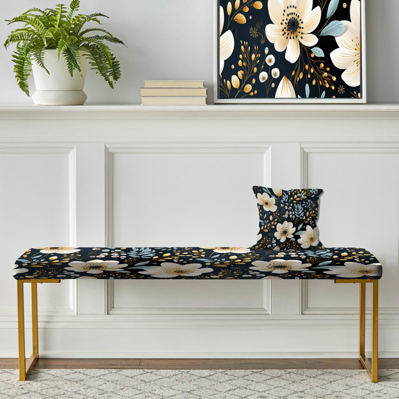 Banc rembourré or, Black & White Watercolor Floral Pattern
