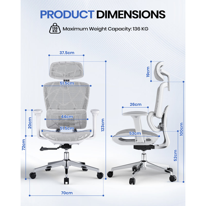 Home Office Desk Chair With Breathable Air Mesh, Ergonomic Adjustable Height Swivel Office Chair With Armrest, 360° Swivel, Tilt Function, Lumbar Support, Silent Casters