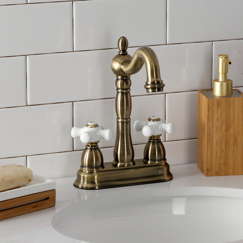 Kingston Brass Heritage Two-Handle 2-Hole Deck Mount Bar Faucet, Vintage Brass