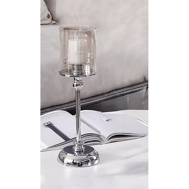Glass Tabletop Candlestick, 14.17" H x 4.72" W x 4.72" D