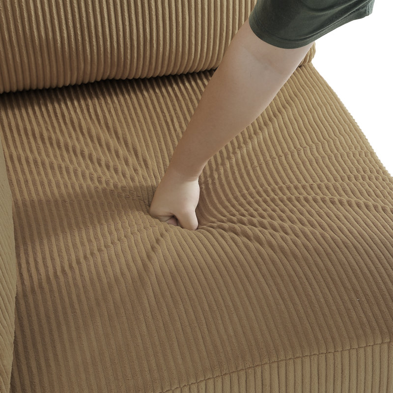Fauteuil rembourré en velours côtelé avec dossier coussiné Seemab, Chameau