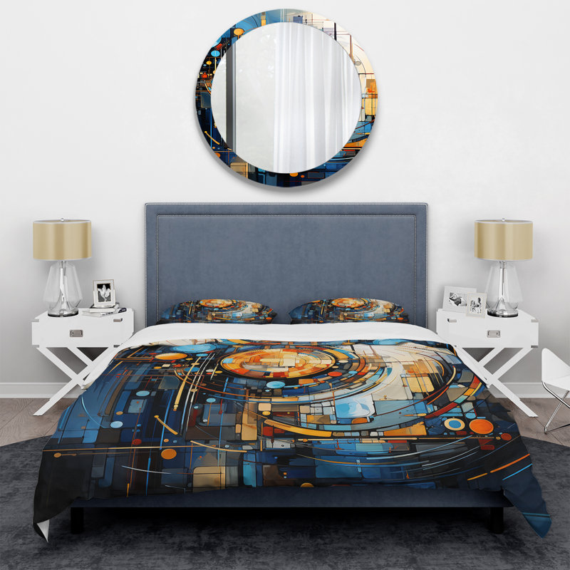 Ensemble de housse de couette Minimalisme jaune et bleu Elegance I - Abstract Modern Shapes