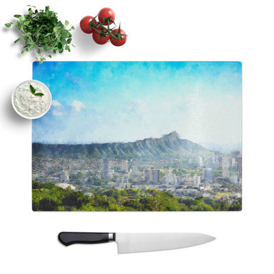 Honolulu Oahu Skyline in Hawaii Painting Chopping Board