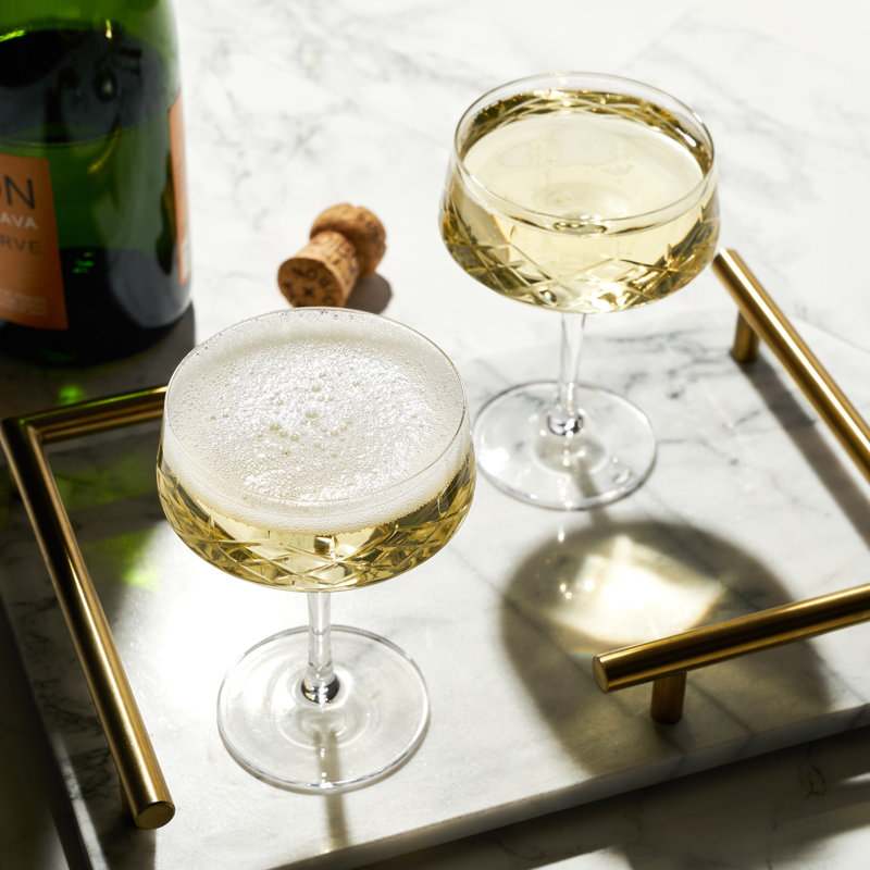 Viski Admiral Coupe Glasses Set Of 2, Lead-Free Crystal Coupe Cocktail Glasses, Stemmed Coupes, 7 Oz