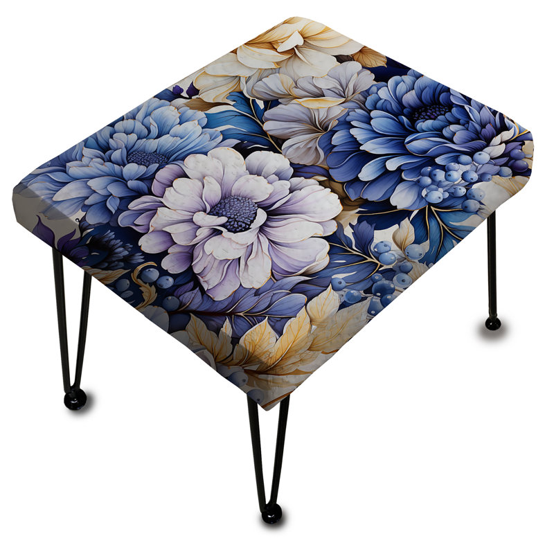 Watercolor Damask Wheel - Floral Rectangle Ottoman