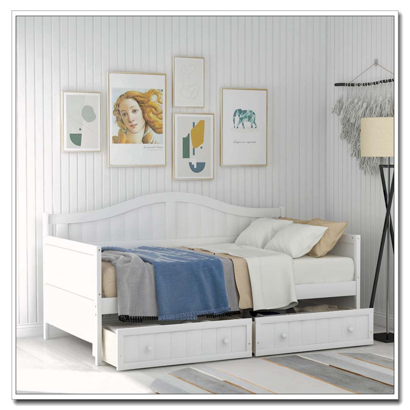 Wooden Daybed with 2 drawers, White