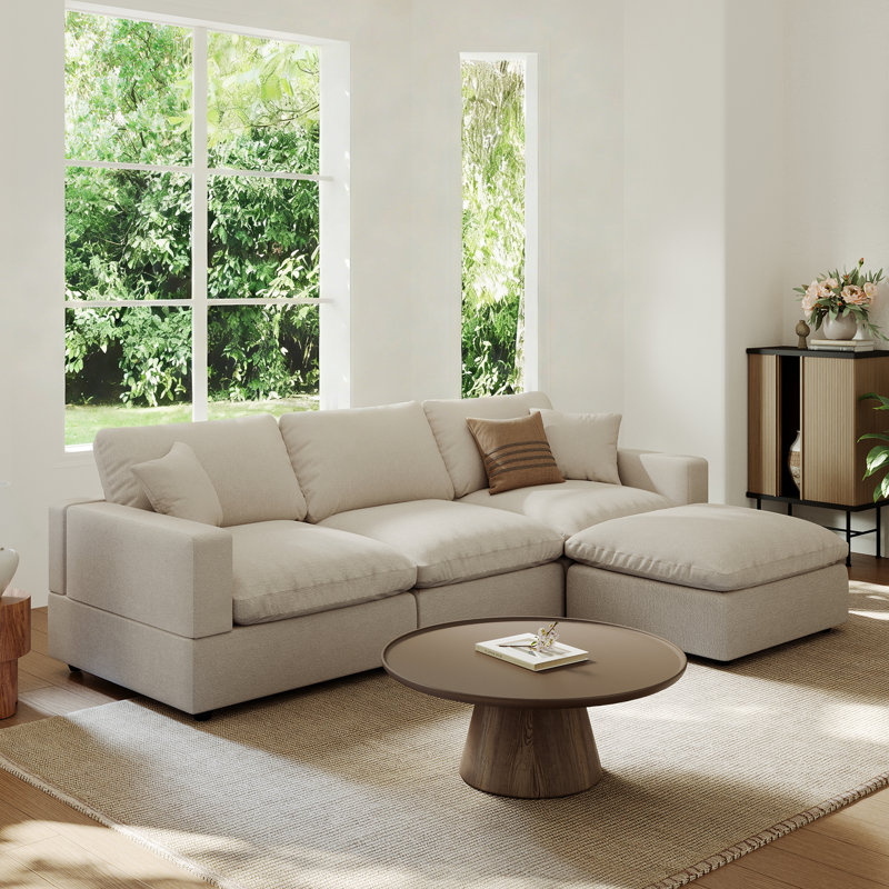 Cloud Sofa Sectional Sofa Couch Modular Sofa Upholstered Sofa for Living Room Office Apartment, Cream Linen Blend