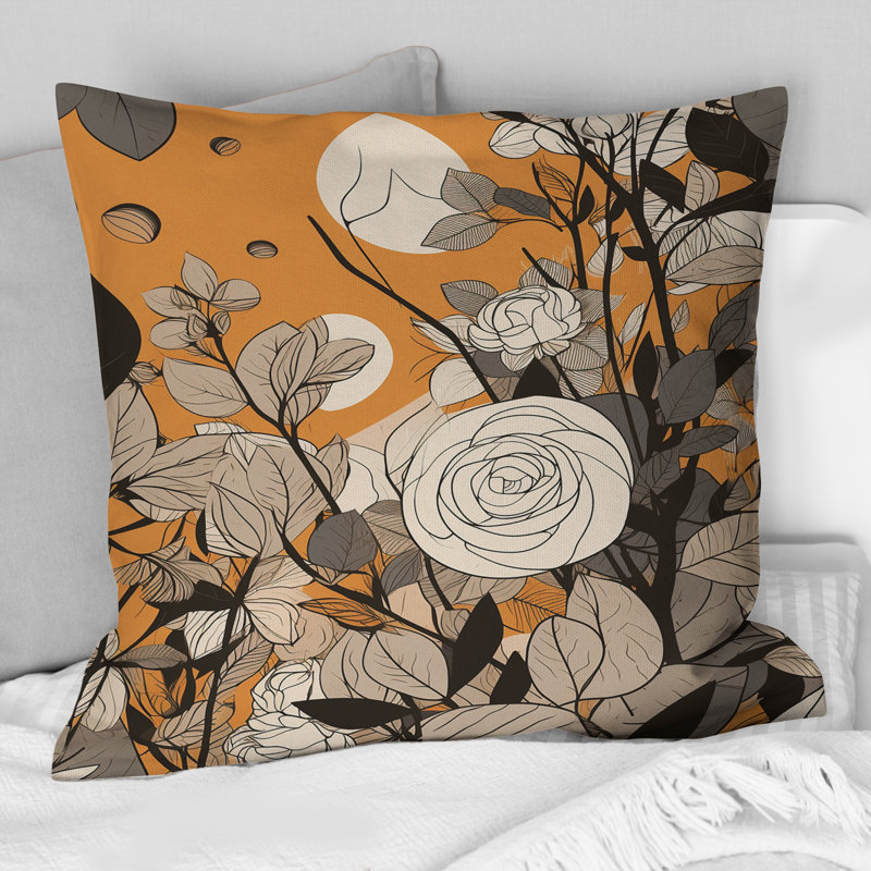 Illustration rétro rétro de fleurs de terre cuite IV - coussin décoratif imprimé Botanicals abstraits