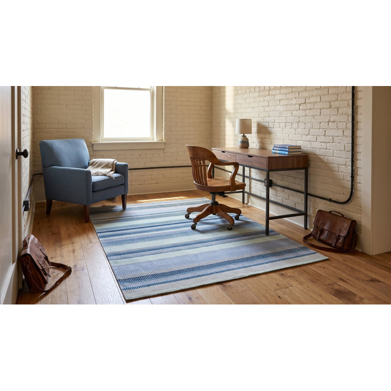 Tapis bleu moderne en laine noué à la main à motif géométrique Pixelation, 9 pi x 12 pi