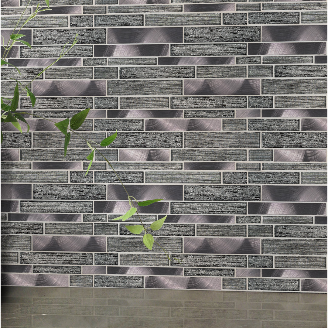 Lavera Noire Interlocking 12 in. x 12 in. Glass Metal Blend Mosaic Wall Tile Ackland