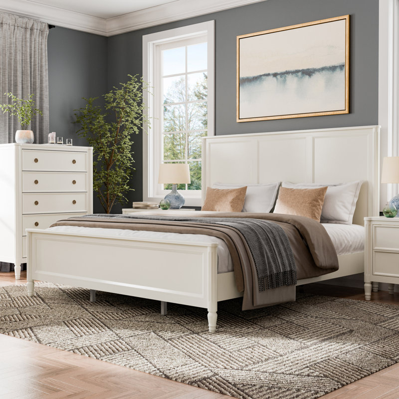 Vinesha Panel Bed, White, King