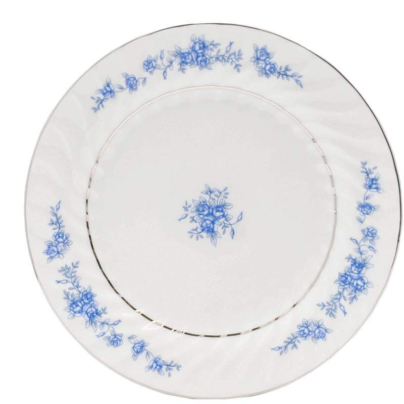 Assiette à salade / dessert en porcelaine 7,5 pouces Quiana, garniture florale et argent sterling (ensemble de 6)