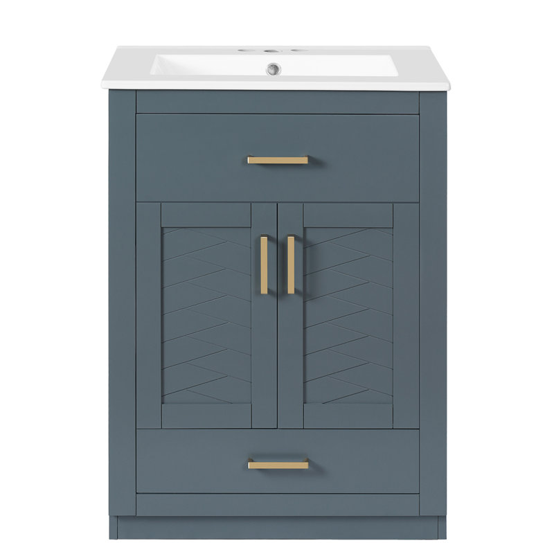 Meuble-lavabo 24 po avec comptoir en céramique, Bleu