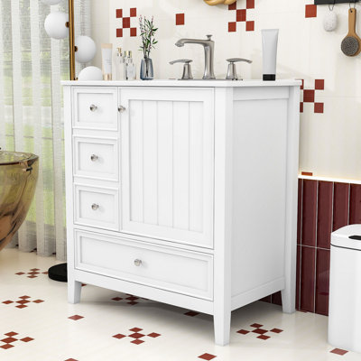 Meuble-lavabo 30 po avec lavabo en céramique, porte et tiroirs