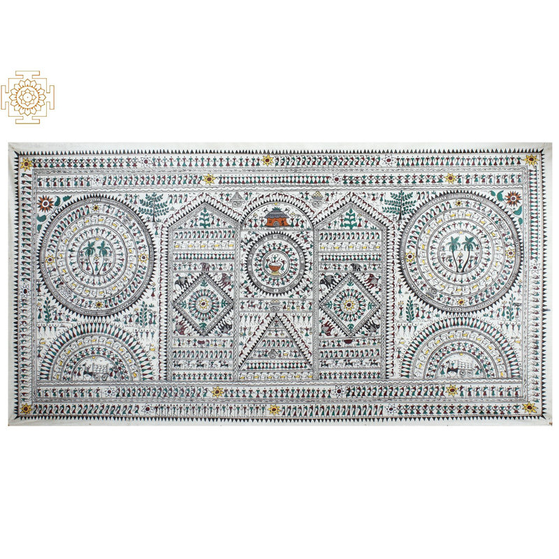 Vue du village tribal | Art Warli | Paata, peinture de l'Orissa