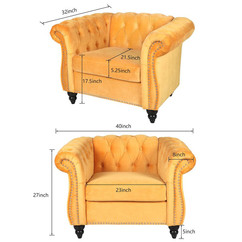 Fauteuil Chesterfield Engelgard, Velours jaune