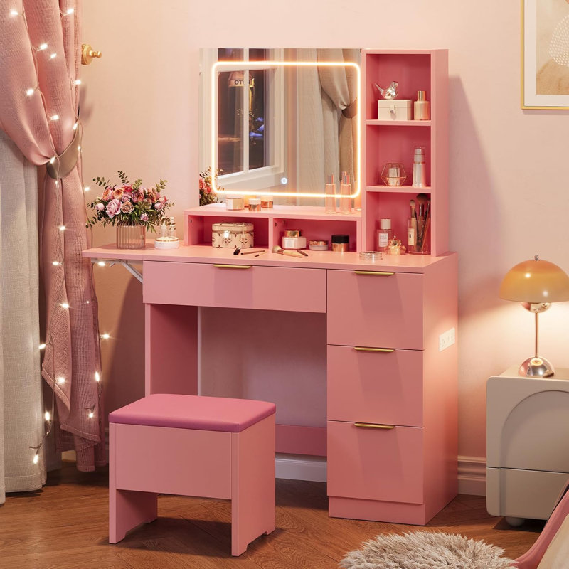 Bureau de coiffeuse avec miroir et lumières
