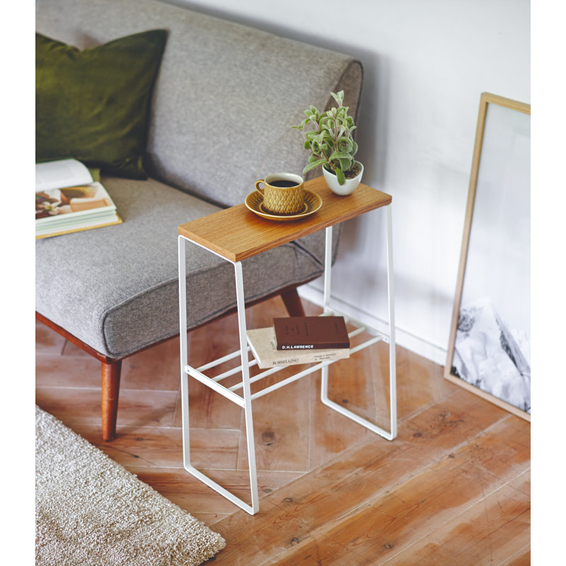 Scandinavian Light Wood and White Steel Rectangular Side Table