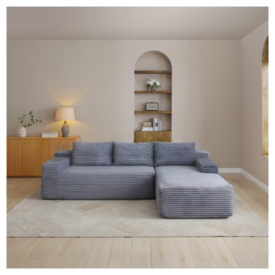 Canapé d'angle modulaire 97 po avec méridienne, canapé en velours côtelé gris en forme de L, mobilier de salon moderne à assise profonde, aucun assemblage requis