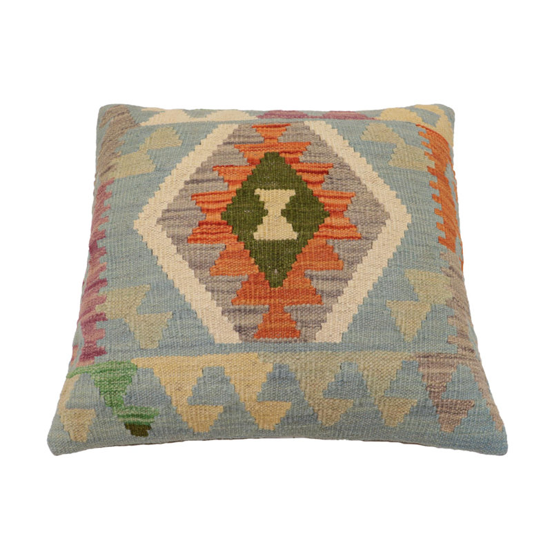 Coussin rustique Kilim, H 20 po x l 20 po, Orange / Gris / Beige