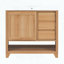 Meuble-lavabo avec lavabo en céramique, deux tiroirs, armoire et tablette ouverte, pieds en bois massif, naturel