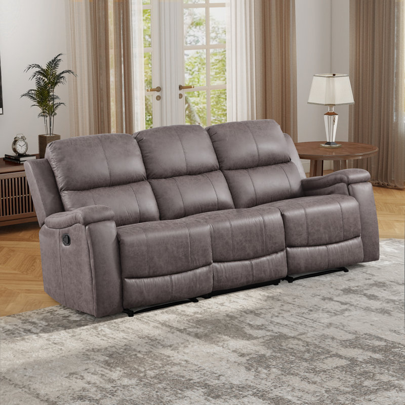 83.8'' Wide Classic Breatheable Faux Leather Manual Reclining Sofa,3-Seater Recliner Couch With Cup Holders, Mocha