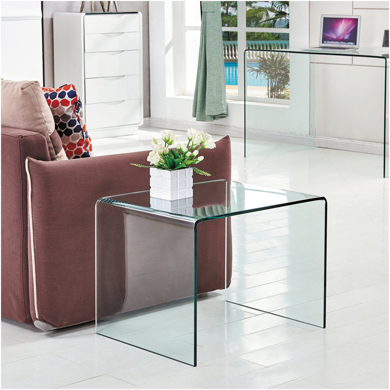 Table de bout transparente, table d'appoint en verre trempé transparent trempé