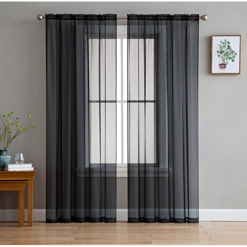 Daxin Sheer Voile Rod Pocket Curtain Panels, Black, 54" W x 72" L