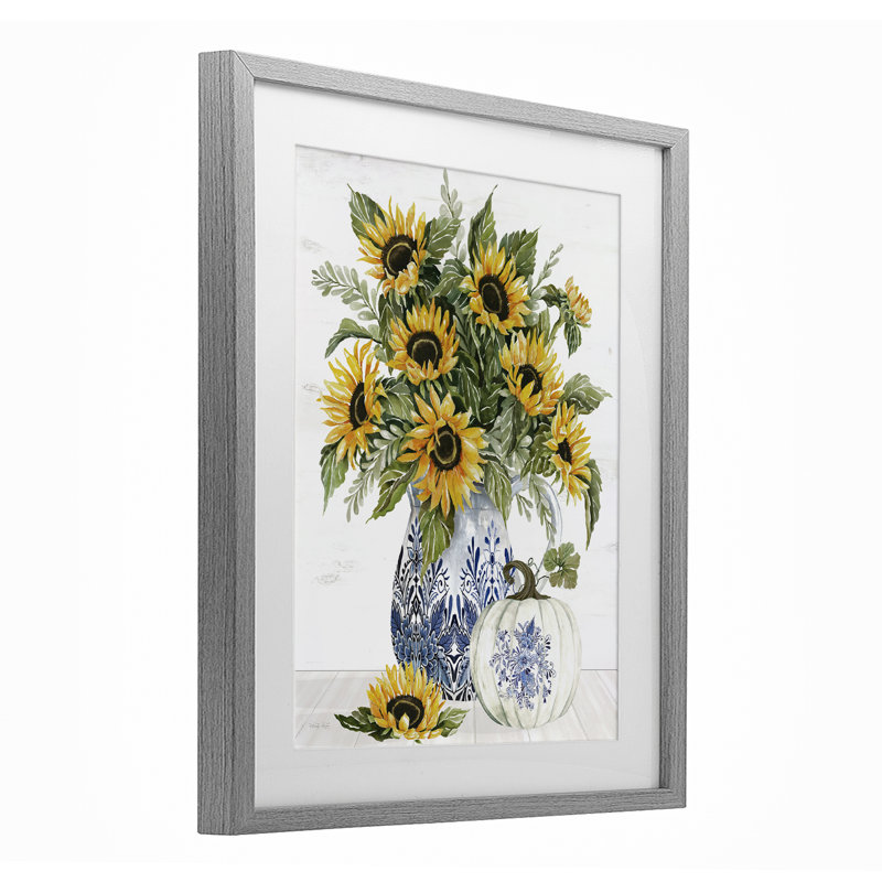«Imperial Autumn Sunflowers», reproduction sous verre encadrée, design par Cindy Jacobs, H 21 po x l 17 po