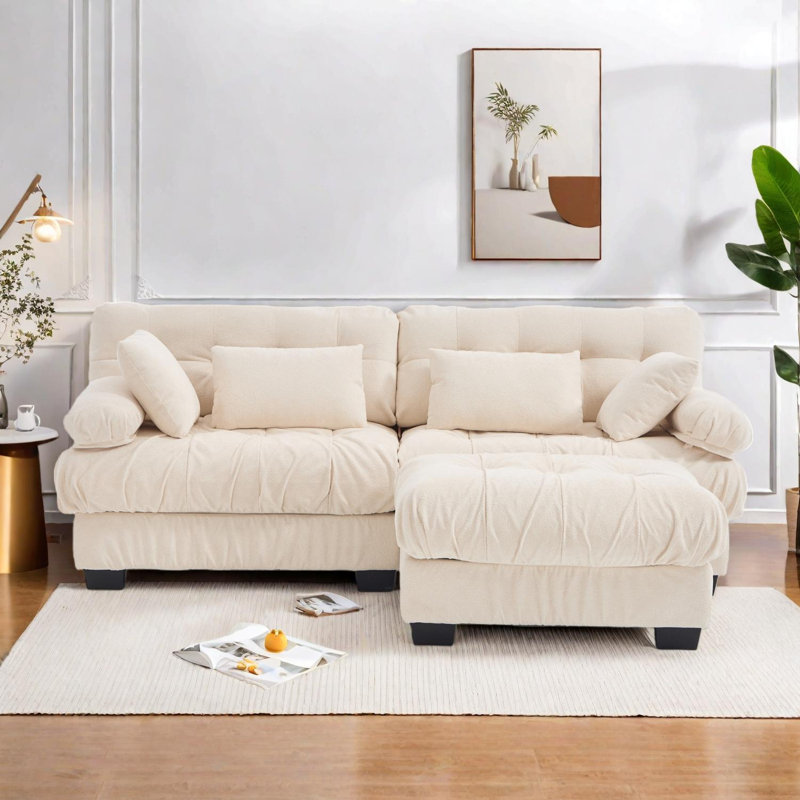 Canapé modulaire modulaire avec repose-pieds et assise profonde, Beige clair