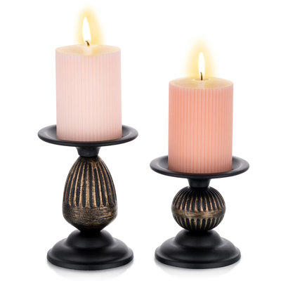 Vintage Pillar Candle Holders Distressed Metal Candleholder Black Candlestick Holders Centerpiece Shabby Chic Ornaments  - Set Of 2