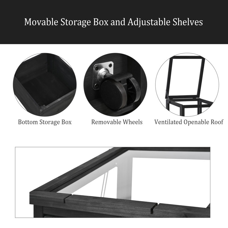 Mini cadre froid portatif en bois pour serre avec jardin et boîte de rangement mobile et tablettes réglables pour une utilisation intérieure et extérieure