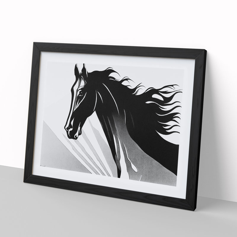 XH1022-9008X The Thrilling Horse Abstract - Single Picture Frame Print, Black, 46cm H x 64cm W x 2cm D