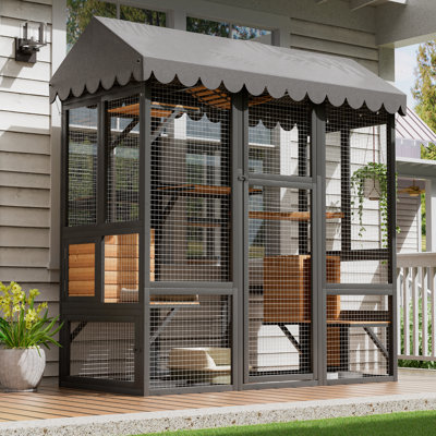 Enceinte d'extérieur pour chat Catio, grande cage à chat pour chats d'extérieur avec plateforme en sisal et casier de rangement, cages pour chat avec couvercle imperméable, 71 pouces