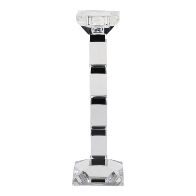 Bougeoir géométrique moderne en cristal transparent et noir, idéal pour la décoration de table - Porte-bougie décoratif sculptural pour salle à manger - Transparent et noir