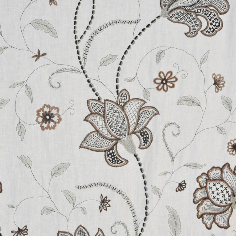 Luxe Floral Foliage Fabric, Light Gray/Brown
