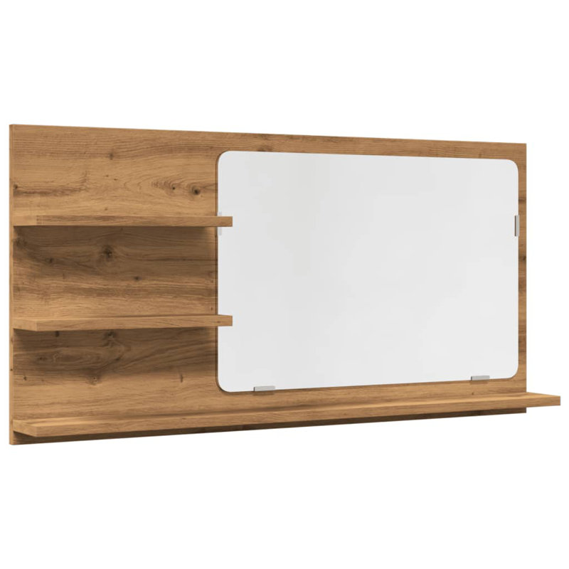 Adji Flat Vanity Mirror with Shelves, 45cm x 90cm, Artisan Oak