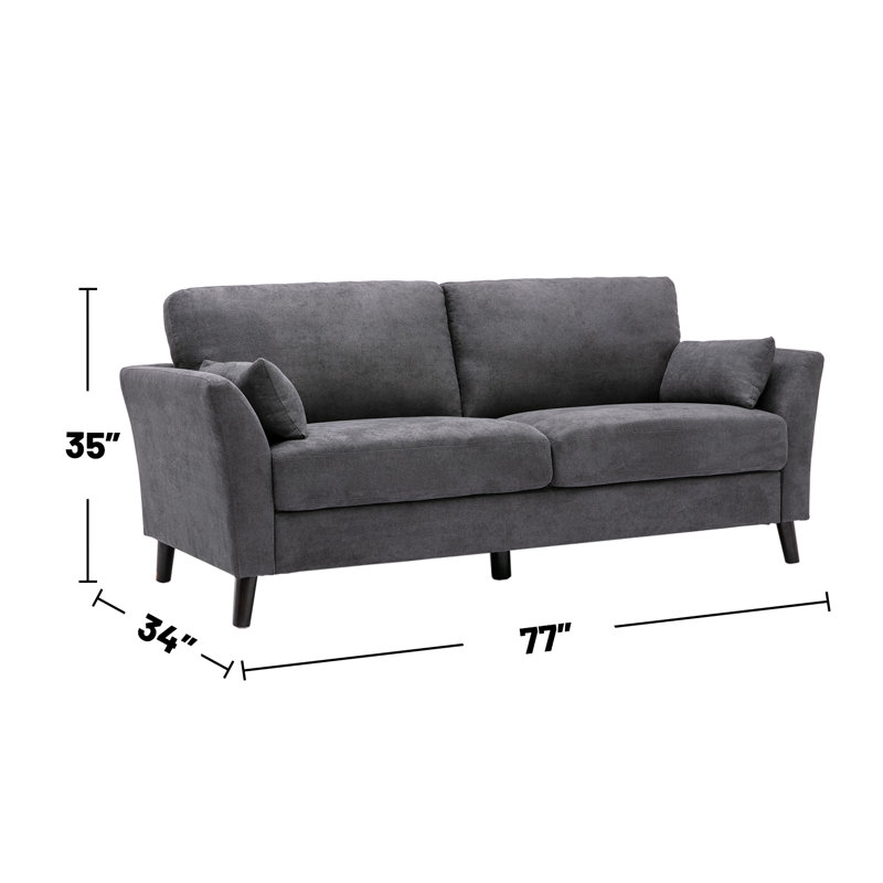 Canapé en tissu tissé avec 2 coussins, Tissu gris foncé