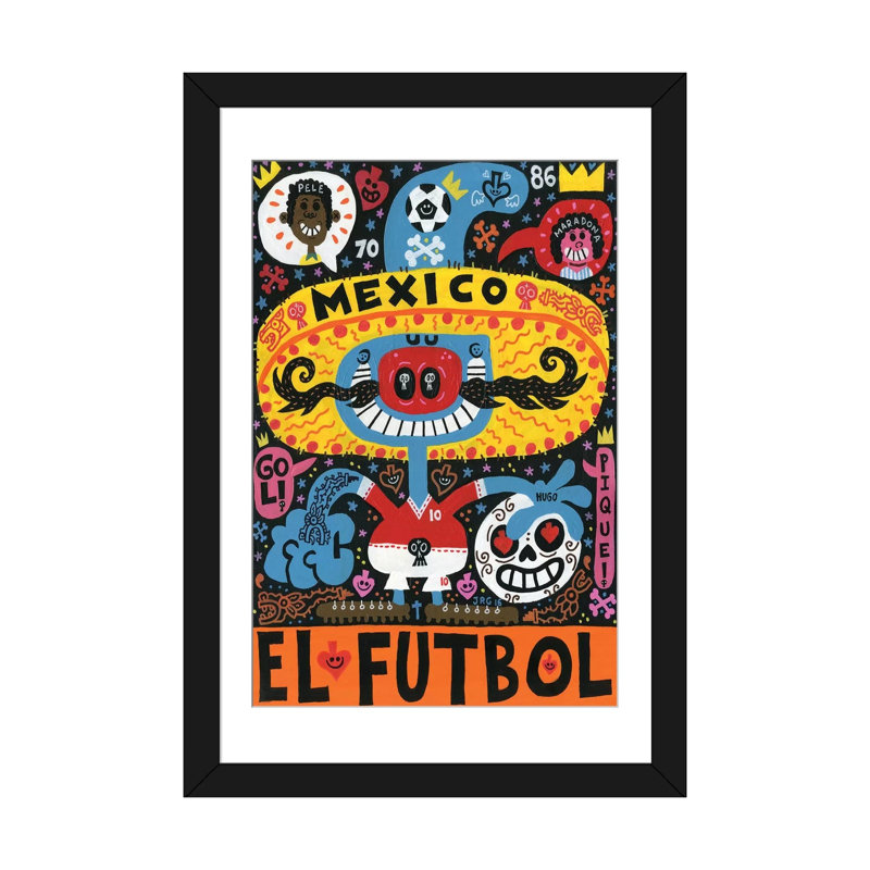 «La Mascota del Mundial», impression sur toile, H 24 po x l 16 po x P 1 po, Papier avec cadre noir, Blanc