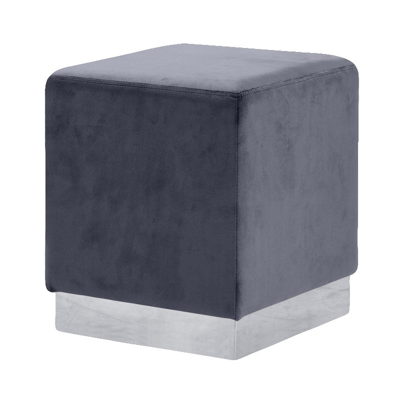 Annora Velvet Ottoman, Grey Velvet, Chrome