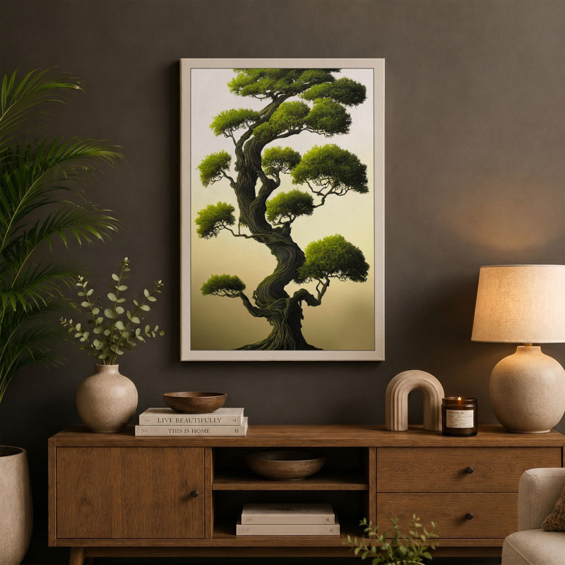 Sculpted Bonsai Minimalist 1 Piece Wrapped Canvas Wall Art, 24x16 - 61.0 x 40.6 cm, Cream Border