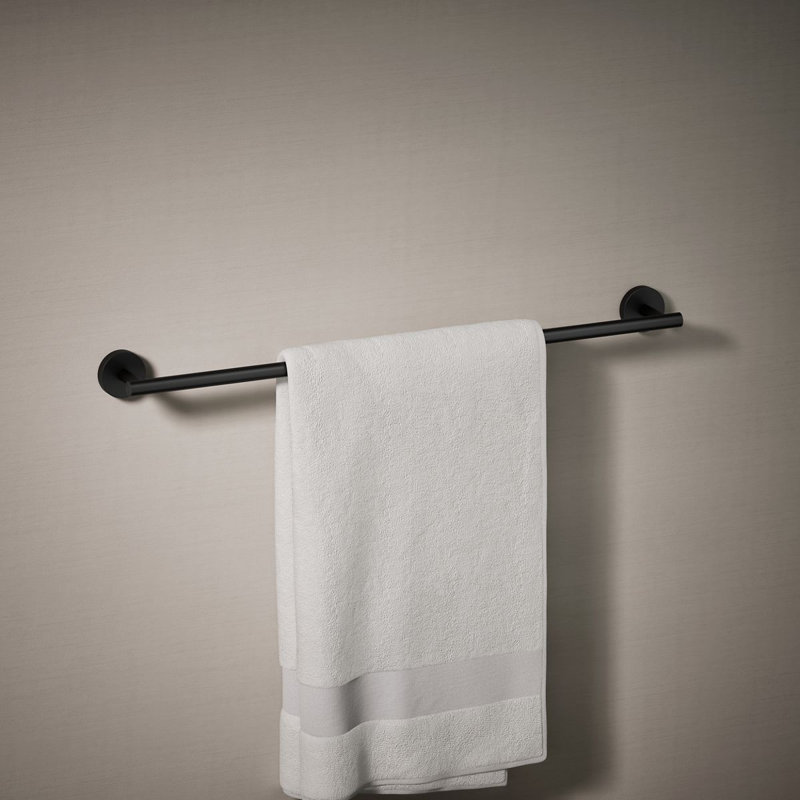 Elate Wall Mounted Round Towel Bar, Metal Wall-Mounted Towel Holder, 2" H x 24" L x 2.75" D, Matte Black