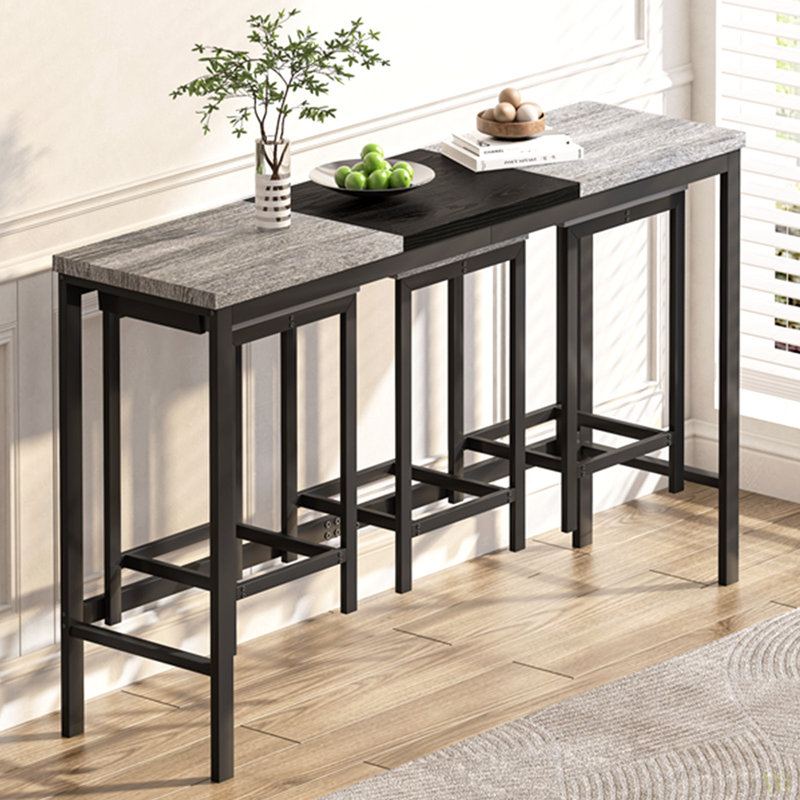 Table de salle à manger de cuisine moderne, table de pub, ensemble de table de salle à manger longue avec 3 tabourets, conception de tabouret suspendu pratique